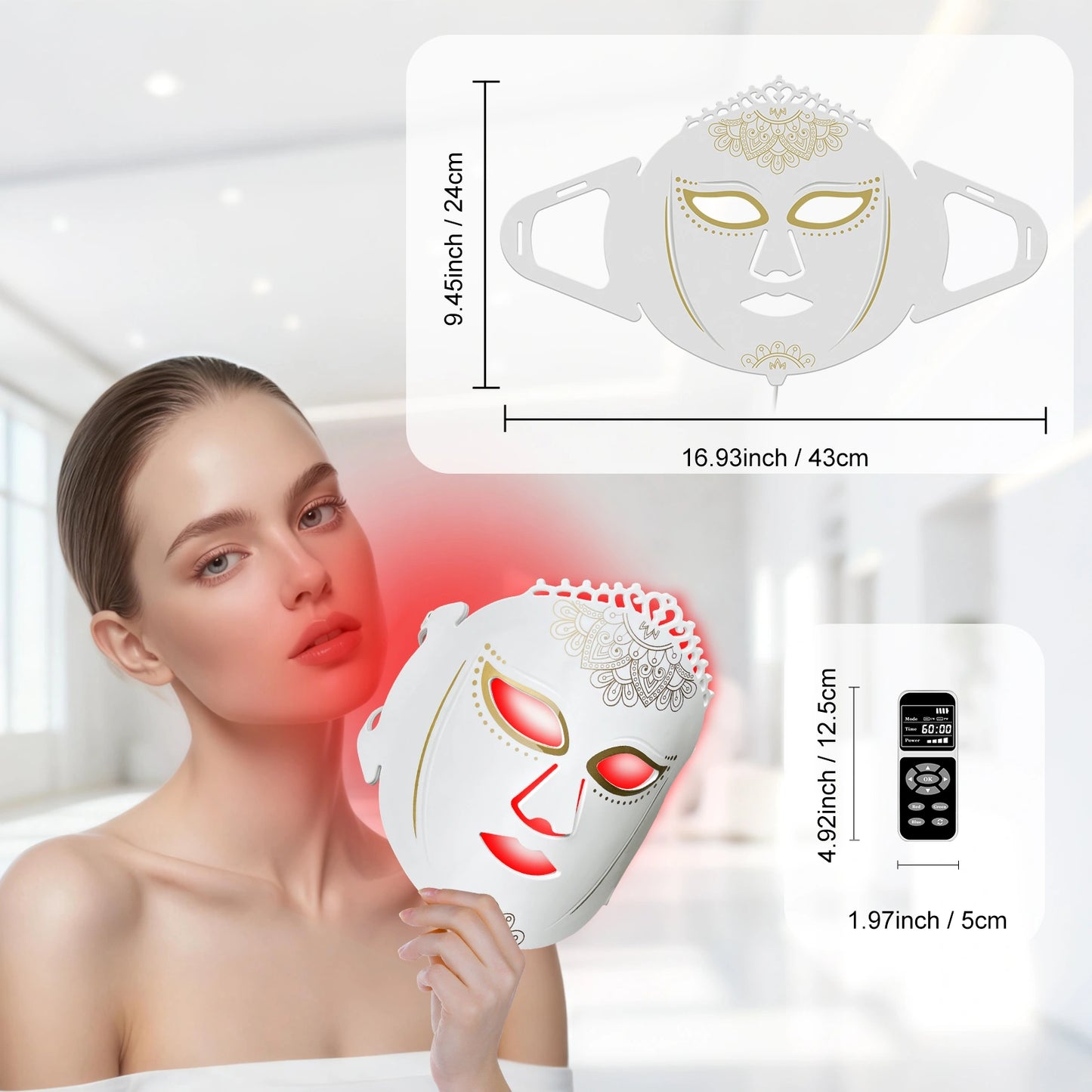 LED Red and Near-Infrared Light Therapy Face Mask for wrinkle, anti-aging
